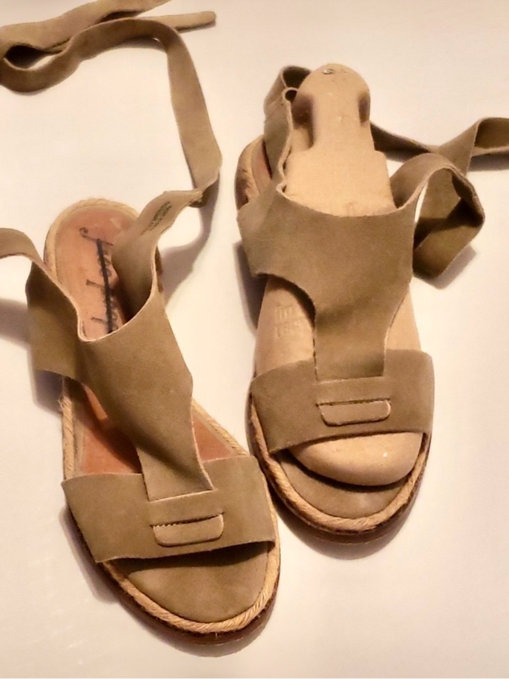 Free People taupe suede ankle tie strap sandal